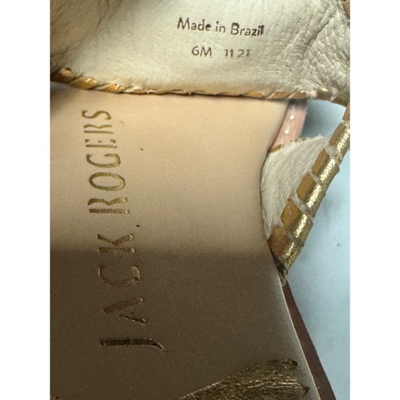 Jack Rogers Jacks Flat Metallic Gold Leather Thong Sandals Womens 6M 1121 - Picture 6 of 9